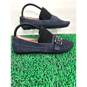Atalina Women's Navy Blue Loafers Size 9 Perforated‎ Slip-On Buckle Accent